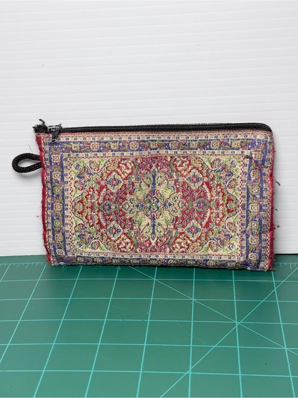 Rug Pattern Tapestry Coin Purse with Zipper Red Blue Gold Turkish Kilim Pattern